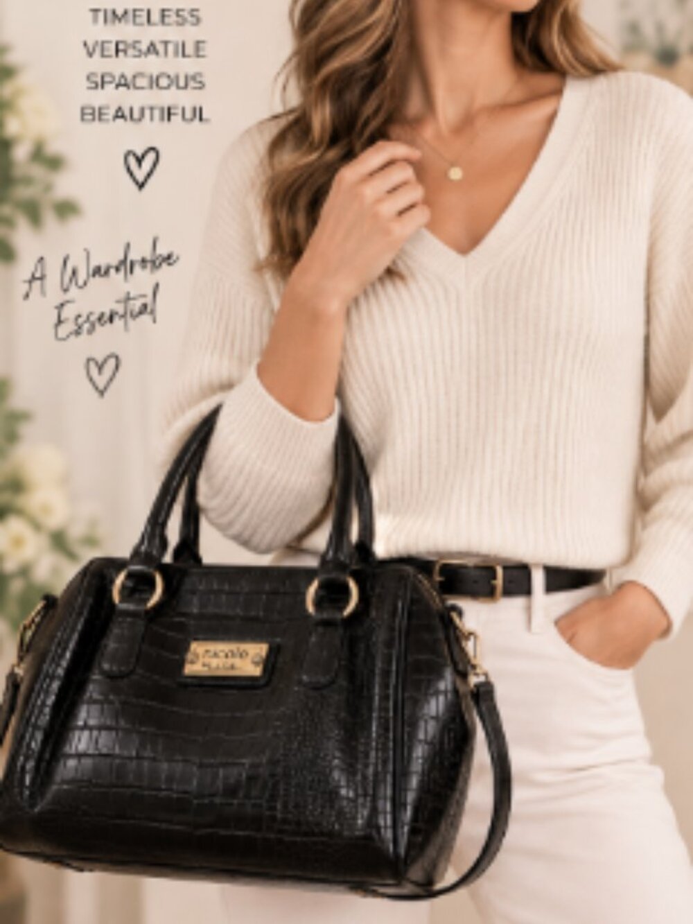Nicole Lee Black Croc-Pattern Shoulder Bag – Chic & Statement Style